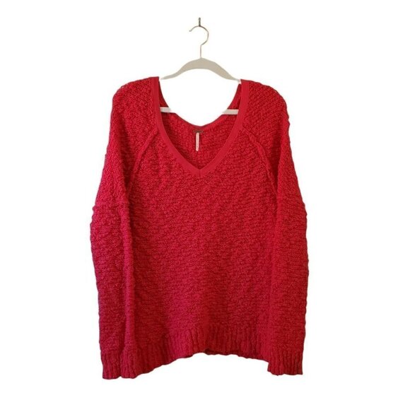 Free People Sweater XS Pink Womens Chunky Knit Dolman Sleeve Boho Slouchy - Picture 1 of 12